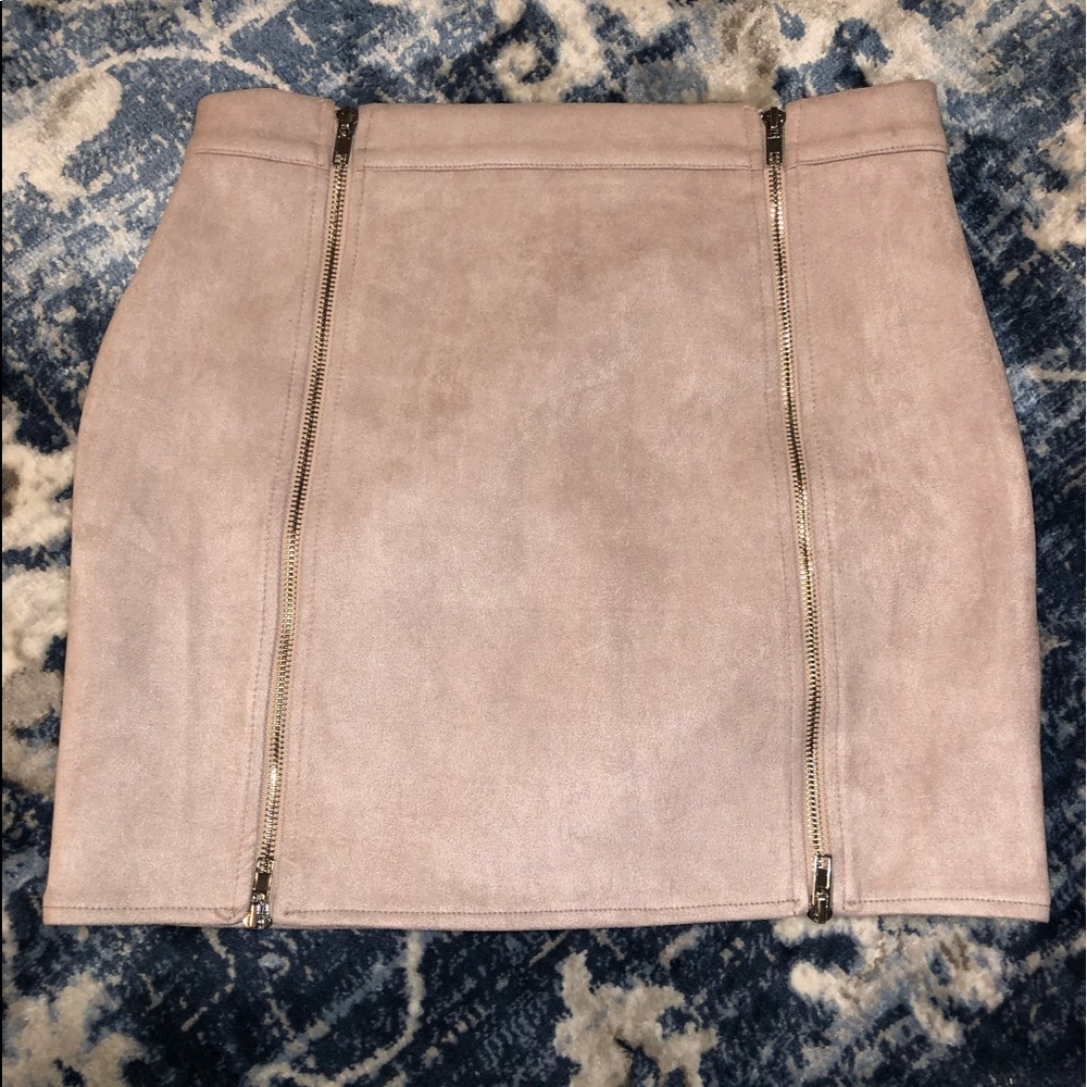 Powder pink suede mini skirt